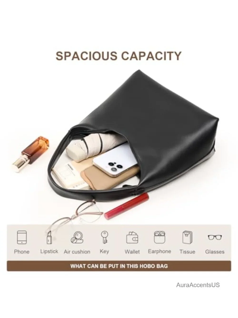 PU Leather Small Hobo Bag Crescent Shoulder Purse Y2K Boho